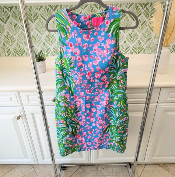 Lilly Pulitzer Mila Stretch Shift Dress Turquoise Shore I Spy Engineered Sz 8 - Picture 4 of 14